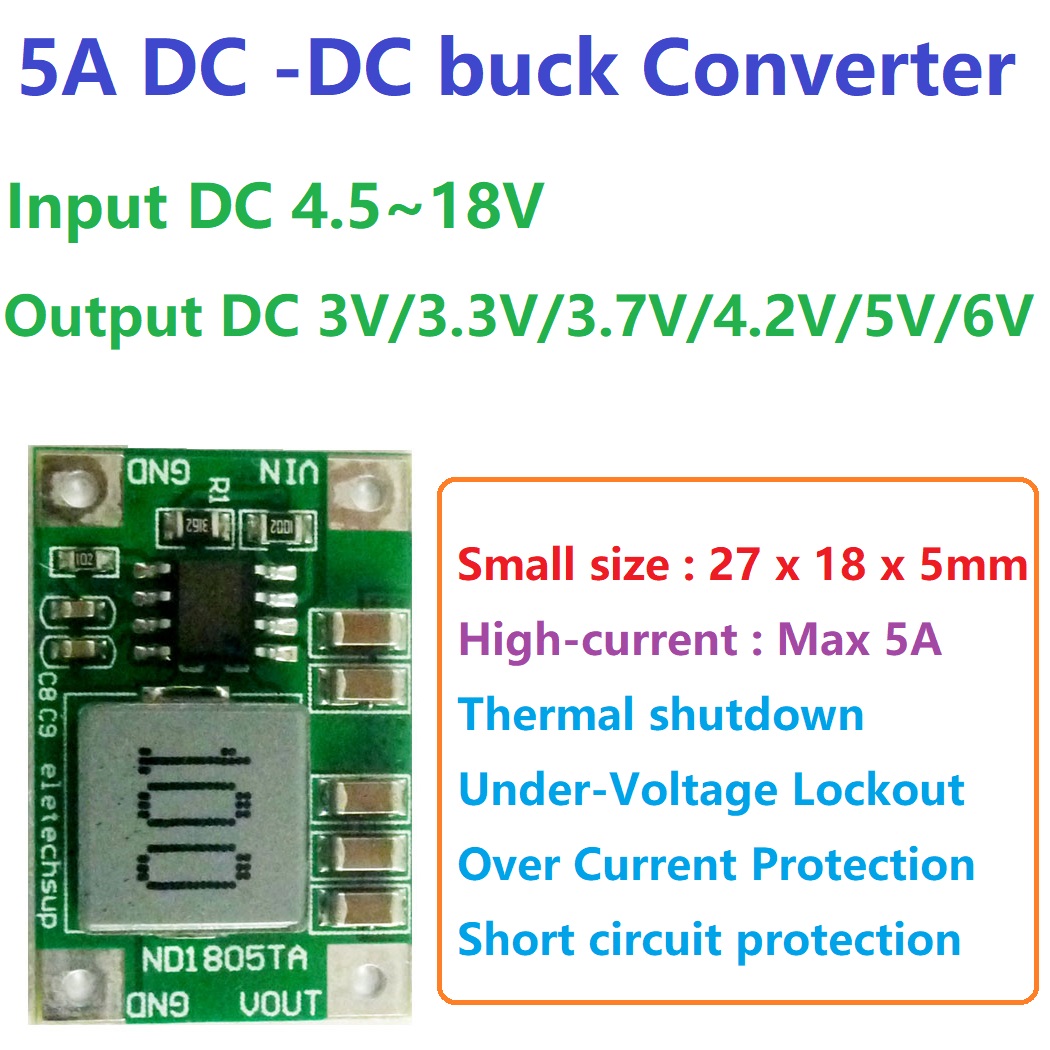 Raspberry Pi 4 - Moduł przetwornicy DC-DC 5A, 4,5–18 V